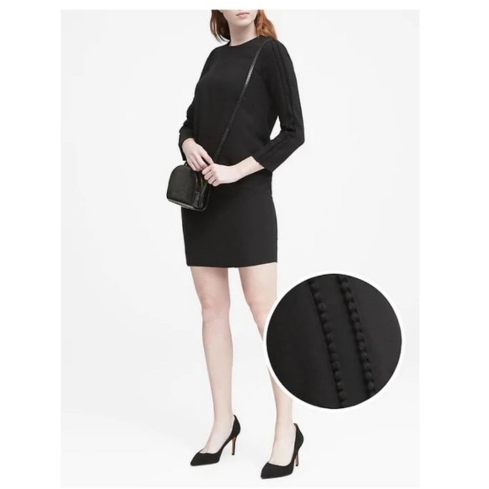 BANANA REPUBLIC Pom-Pom Shift Dress 10Tall BLACK